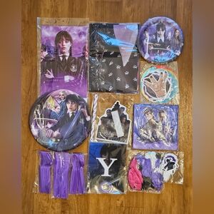 Purple and Black Party Supplies Set